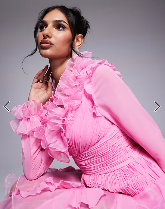 ASOS LUXE organza long sleeve exaggerated ruffle mini dress in Pink