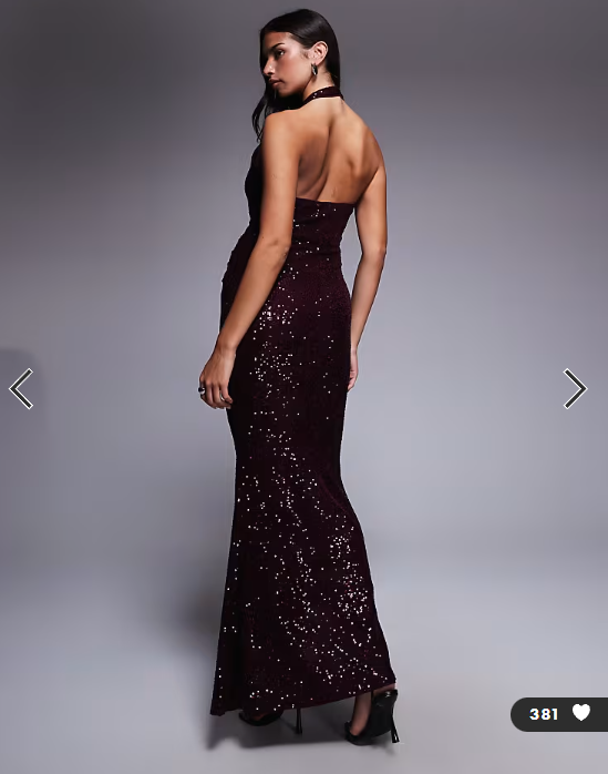 ASOS DESIGN all over sequin plunge maxi dress in burgundy