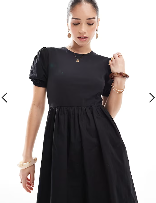 Threadbare jersey and poplin mix short sleeve midi dress in black
