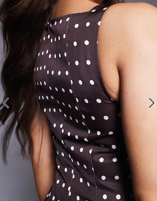 Kaiia exclusive satin high square neck button through drop waist maxi dress in chocolate polka dot