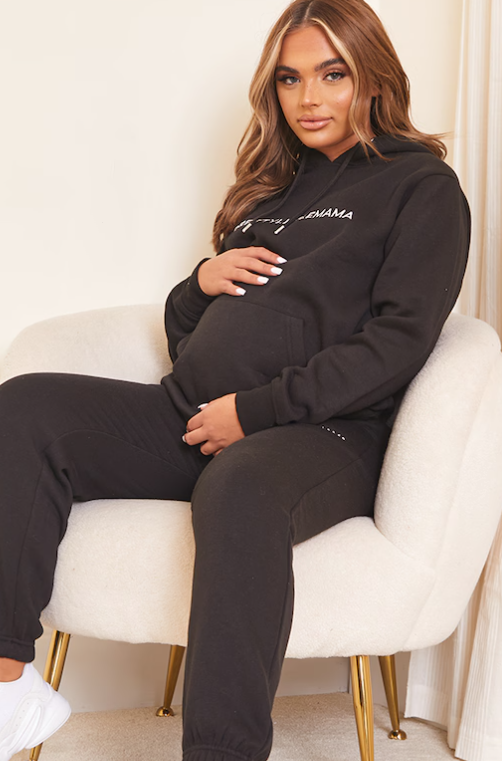 Maternity Black Embroidered Pretty Little Mama Hoodie