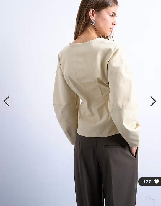 Topshop V neck ovoid sleeve top in cream