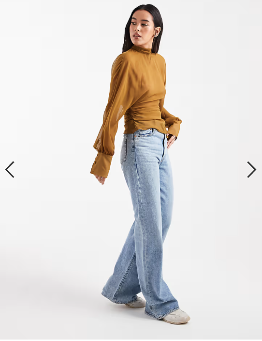 ASOS DESIGN batwing high neck blouse in ochre