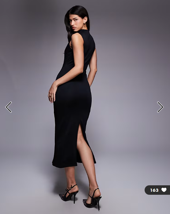 ASOS DESIGN v-neck column workwear midi in black