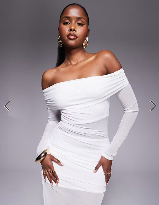 Missyempire mesh insert bardot maxi dress in white