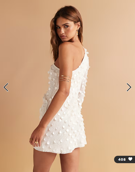 ASOS DESIGN one sleeve pearl sequin crochet mini dress in cream