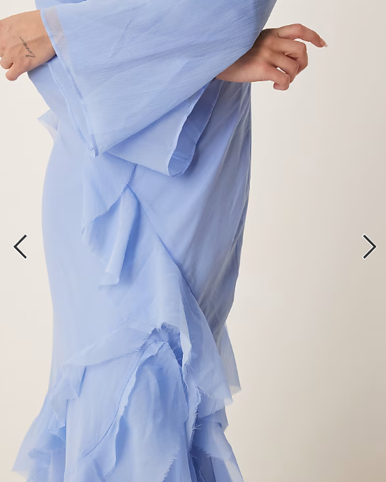 ASOS DESIGN fluted long sleeve extreme ruffle maxi dress in blue