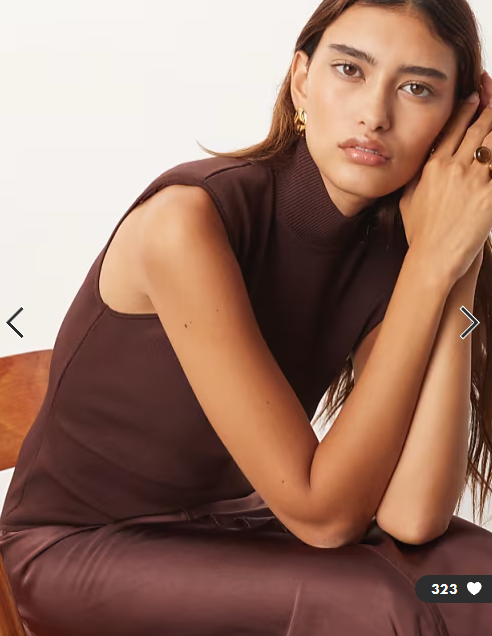 ARRANGE knit dropped waist midi dress with satin skirt in chocolate