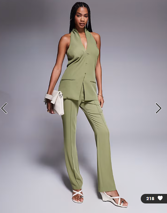 ASOS DESIGN tailored halterneck waistcoat co-ord in olive