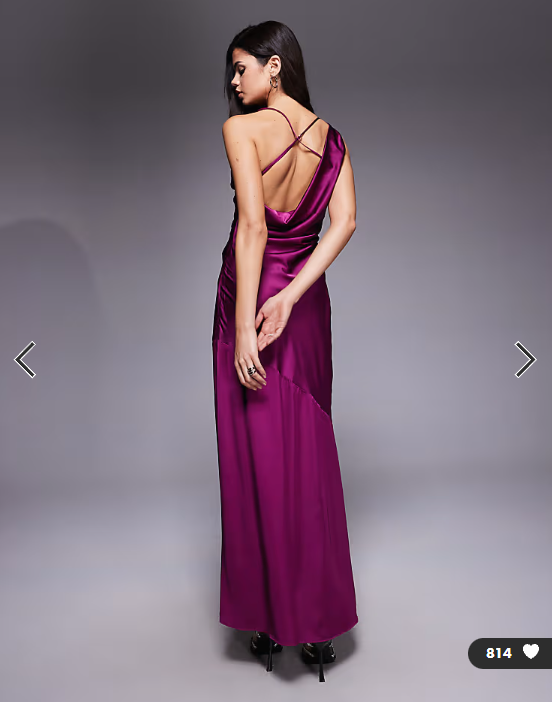 TFNC satin draped neck cross back maxi dress in plum