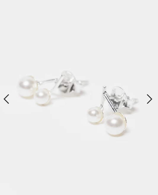 Kingsley Ryan double pearl stud earrings in silver
