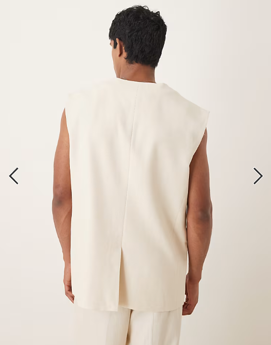 ASOS DESIGN longline suit waistcoat with linen in white