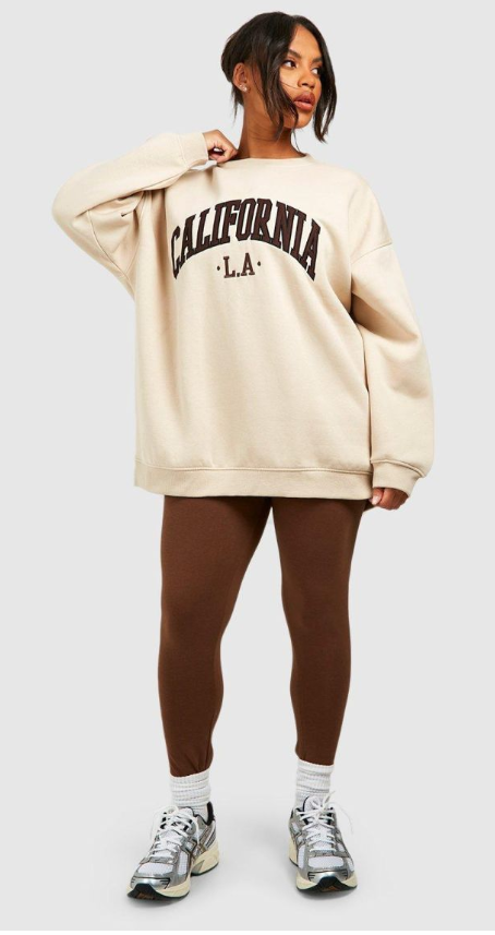 Boohoo Plus California Applique Oversized Sweatshirt - stone