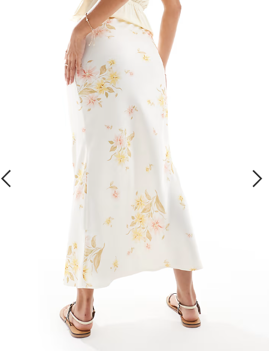 New Look satin bias midi skirt in yellow floral