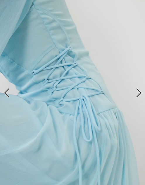 ASOS DESIGN long sleeve chiffon tie detail maxi dress in sky blue