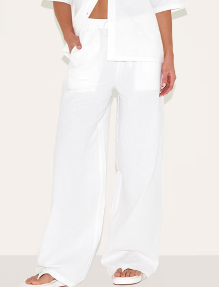 Plt - Tall White Linen Look Wide Leg Trousers