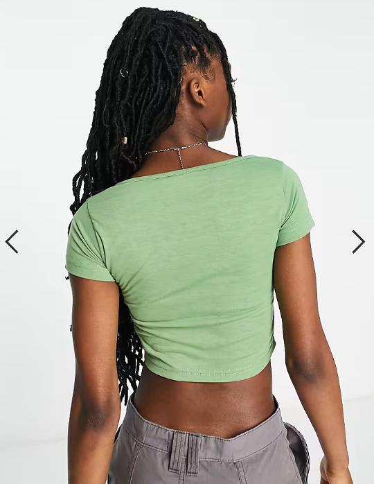 Daisy Street button front 90s crop top in soft khaki