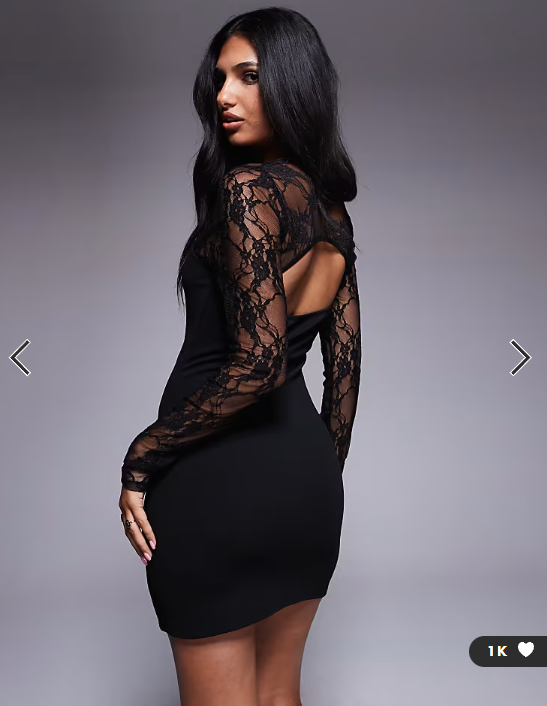 ASOS DESIGN mini dress with cutaway lace long sleeves in black