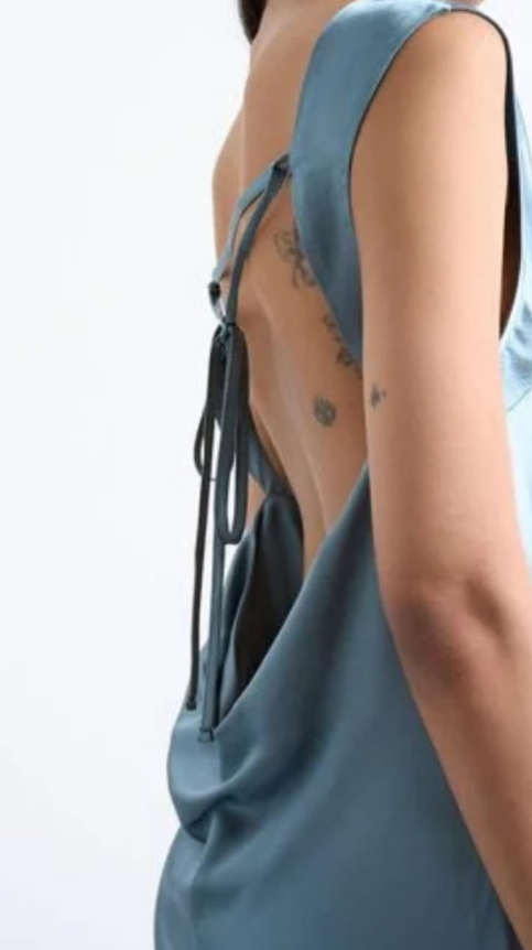 Topshop - open back satin midi dress in slate grey