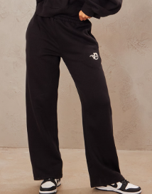 Black Logo Embroidered Wide Leg Joggers