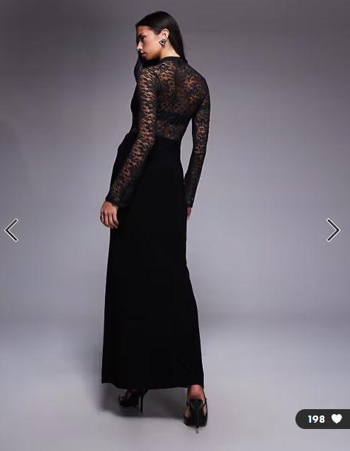 ASOS DESIGN high neck long sleeve sheer lace with draped waist faux ord maxi dress in black
