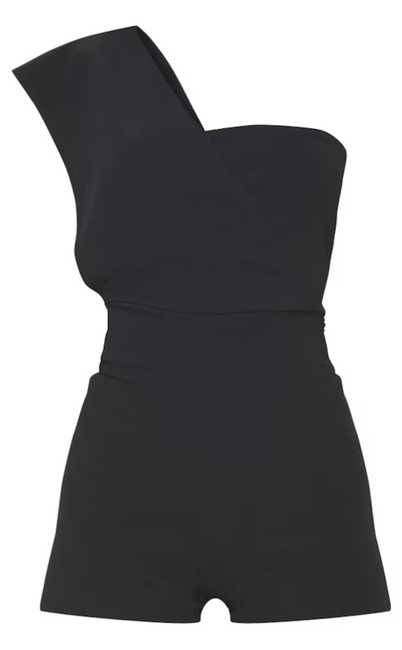 Black Drape One Shoulder Playsuit