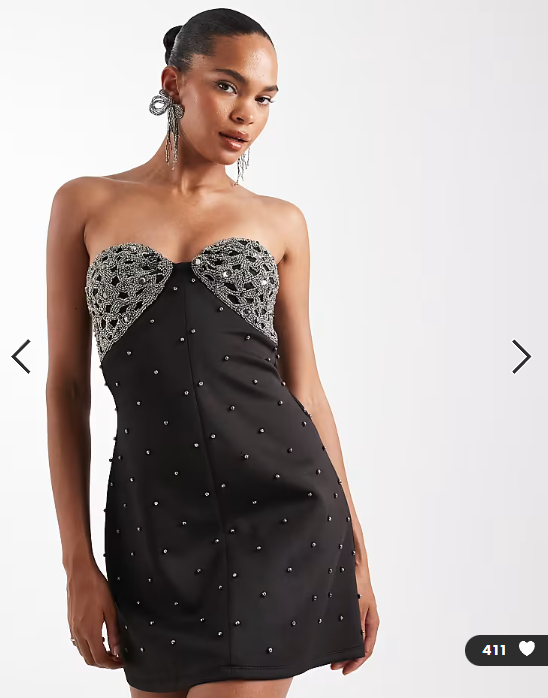 ASOS DESIGN embellished bandeau studded mini dress in black