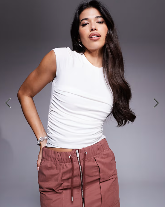 ASOS DESIGN drape gathered detail short sleeve top in ivory