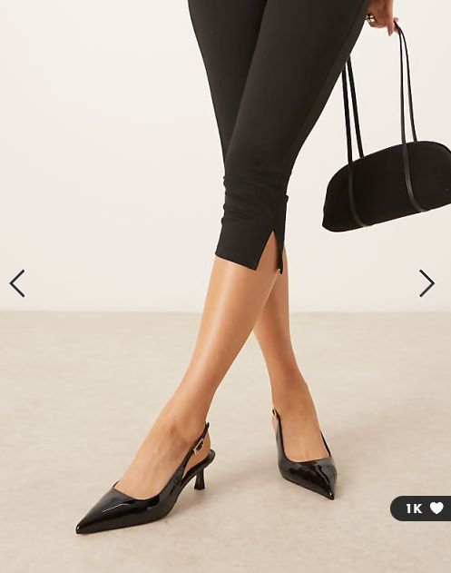ASOS DESIGN Skip slingback kitten heel shoes in black patent