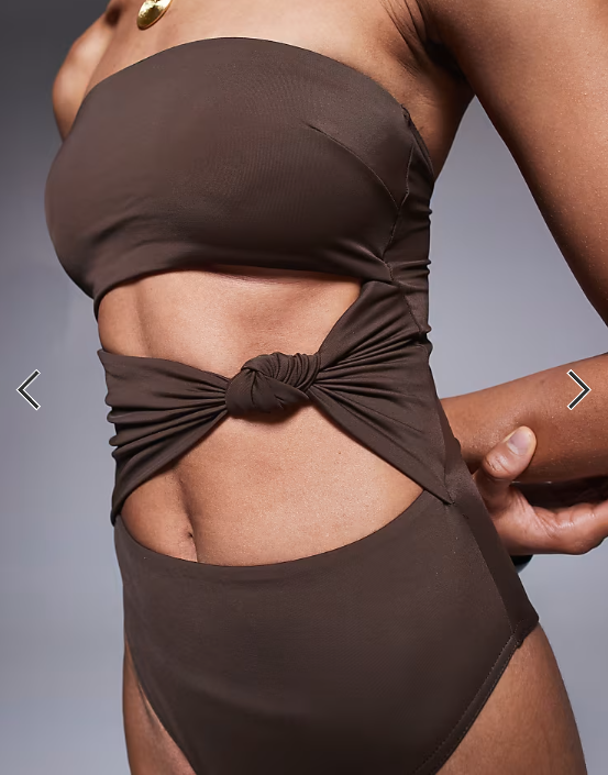 ASOS DESIGN Tall Nina knot swimsuit in chocolate brown