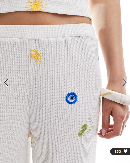 ASOS DESIGN straight leg trouser co-ord with holiday embroidered in white