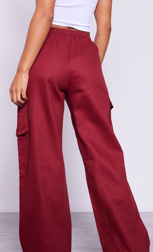 Oxblood Wide Leg High Waisted Cargo Trousers