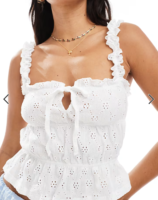 Miss Selfridge jersey broderie milkmaid top in white