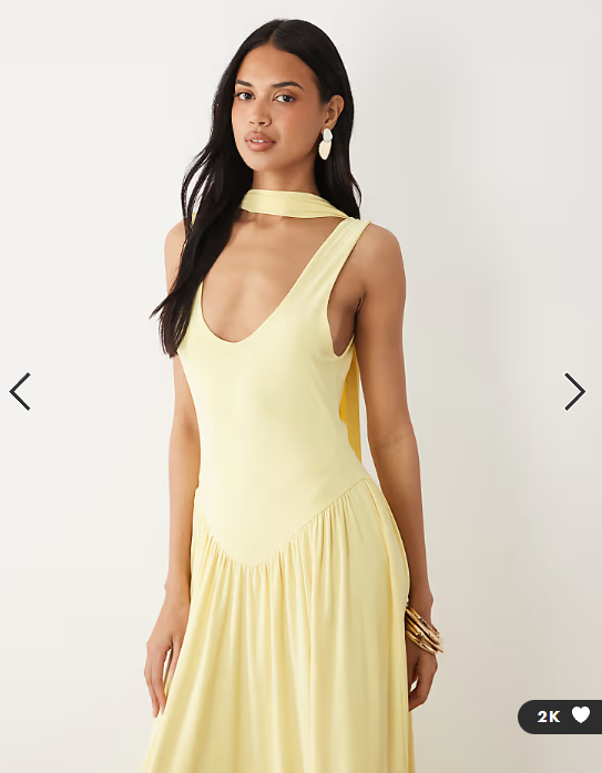 ASOS DESIGN slinky maxi dress with scarf detail in lemon