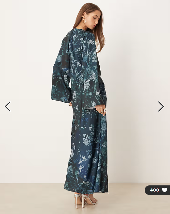 Asos - satin long sleeve cape detail maxi dress in navy floral print
