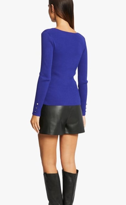 MORGAN Share MAZ - Blue Close-fit ribbed V-neck sweater