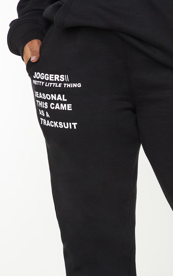 Plus Black Slogan Print Cuffed Joggers