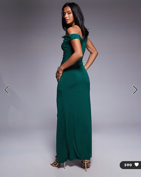 TFNC Petite one shoulder midaxi dress with thigh split in emerald