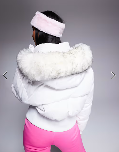 4505 Ski cropped insulated ski bomber jacket with faux fur hood in white