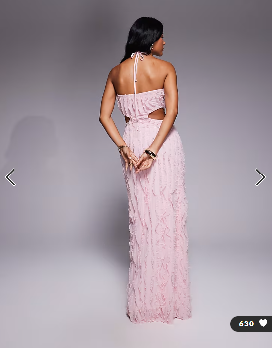 ASOS DESIGN textured halter neck maxi dress with floral trim in pink