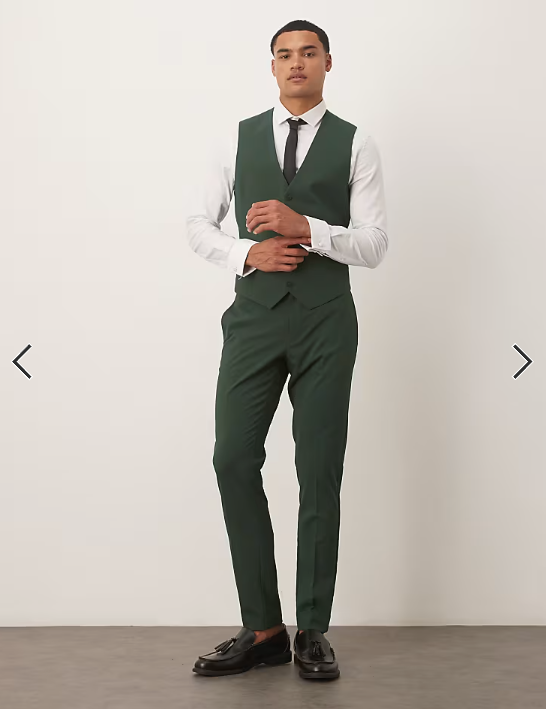 ASOS DESIGN skinny suit waistcoat in dark green