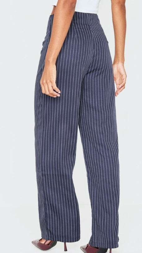 Plt - Navy Pinstripe Dipped Waist Straight Leg Trousers