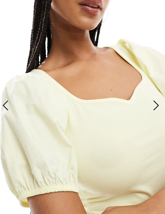 ASOS DESIGN poplin mix puff sleeve sweetheart top in buttermilk yellow