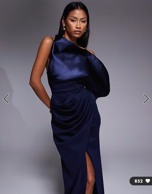 ASOS DESIGN Premium red carpet maxi dress with high hip detailing in navy