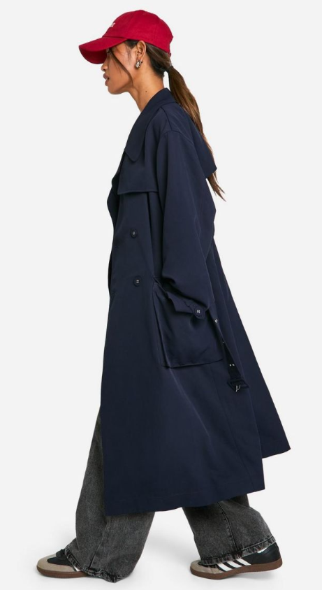 Boohoo - Belted Trench Coat - navy