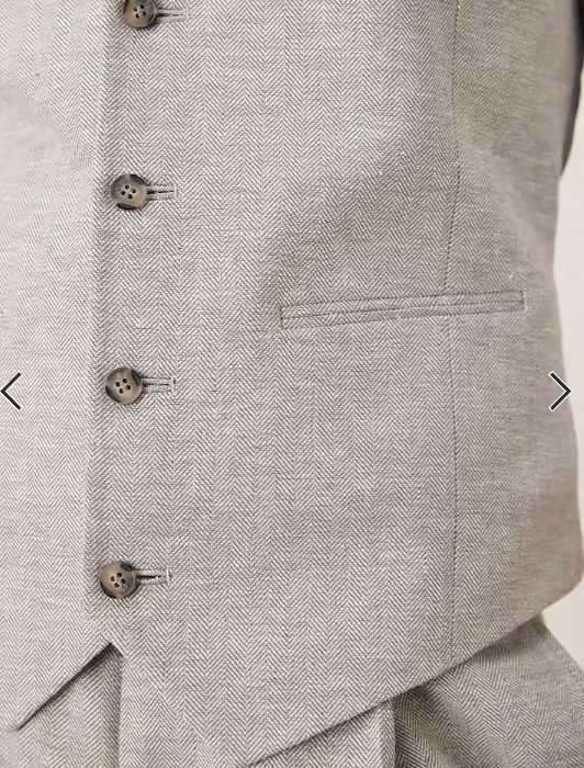 ASOS DESIGN linen cotton blend slim suit waistcoat in grey herringbone