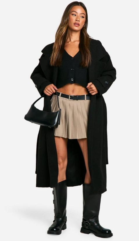 Boohoo Petite Oversized Wool Look Longline Belted Trench Coat