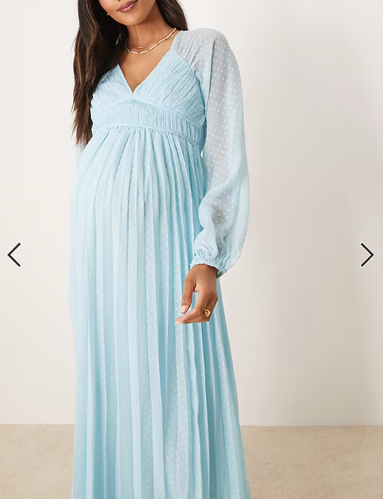 ASOS DESIGN Maternity plunge long sleeve pleated midaxi dress in pastel blue