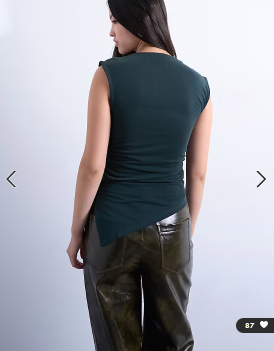 Topshop cupro cowl draped top in dark green