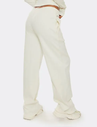 Mid Rise Wide Leg Trousers In Cream Ribbed